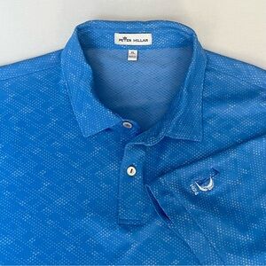Peter Millar Men Blue Polo Short Sleeves Golf Active Shirt Pasadena Logo Size XL